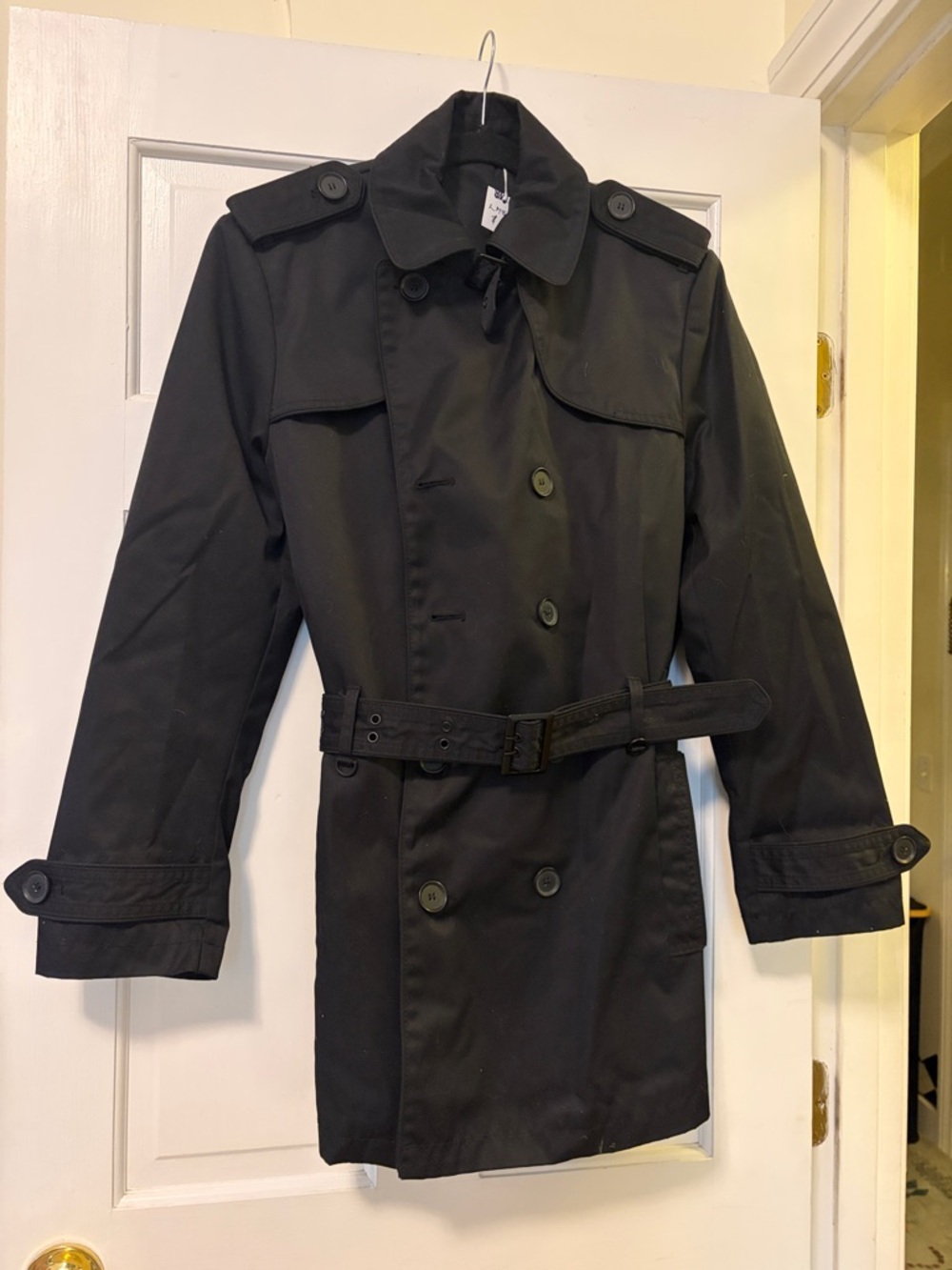 Classic Black Women’s Double-Breasted Trench Coat with Belt